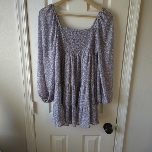 Altard State Smocked Babydoll Dress Lavender Floral Boho Peasant Size Small LS - Picture 1 of 10